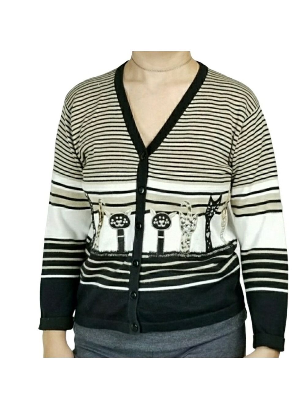 VINTAGE knit Kitten / cat lady Cardigan sweater - Picture 7 of 8